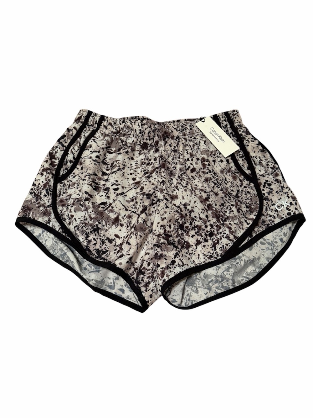 Calvin Klein Black Gray Splatter Performance Running Shorts Women Size Small NWT - Picture 1 of 7